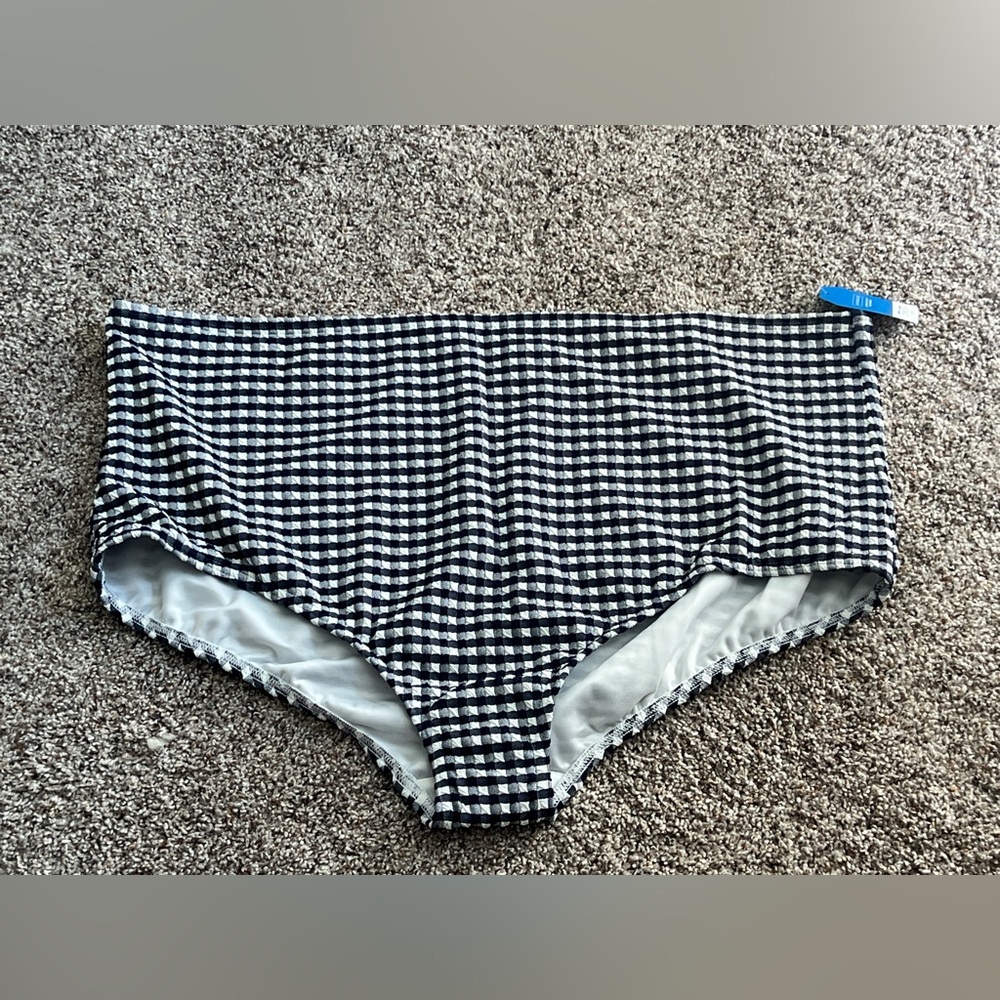 Lands End women’s 3x navy blue gingham Tugless High Waisted Bikini Bottom